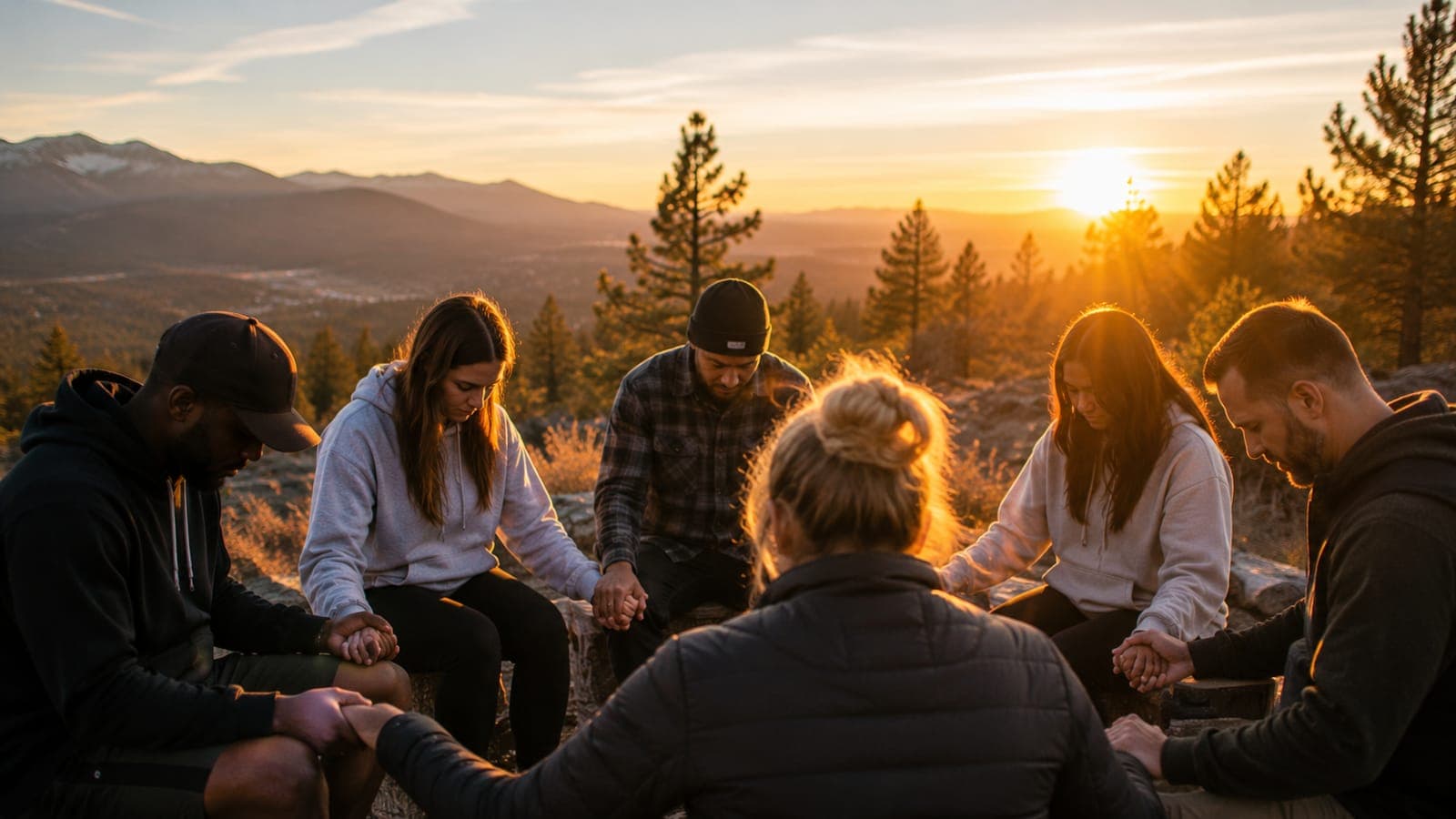 People gathered together at sunset in Central Oregon