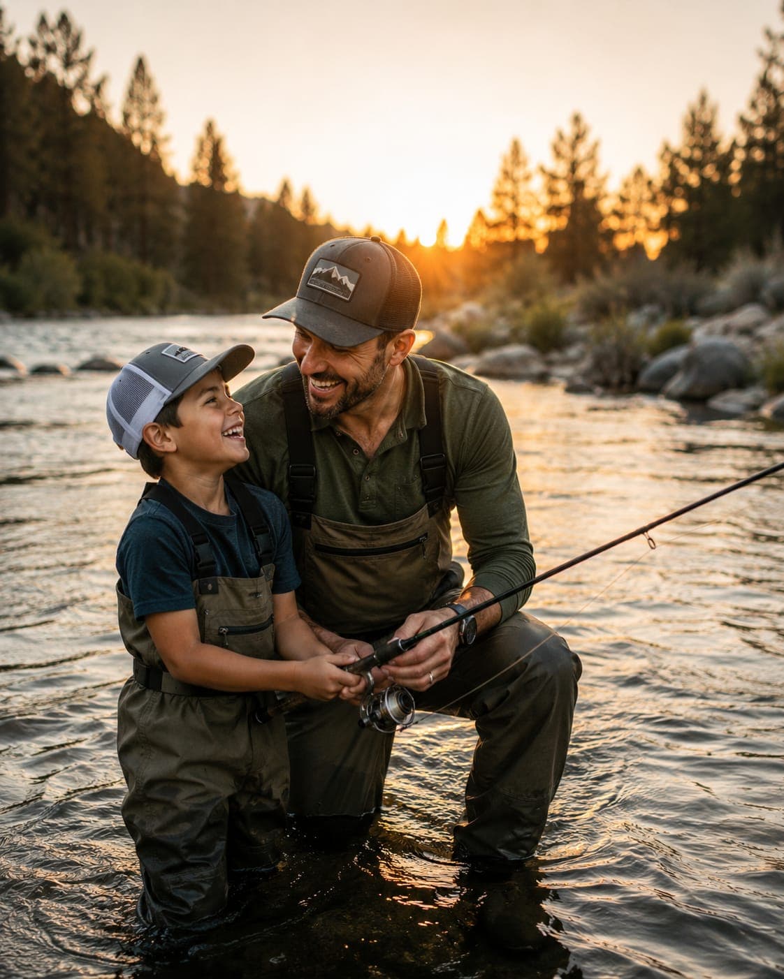 A father and son walking together in Central Oregon