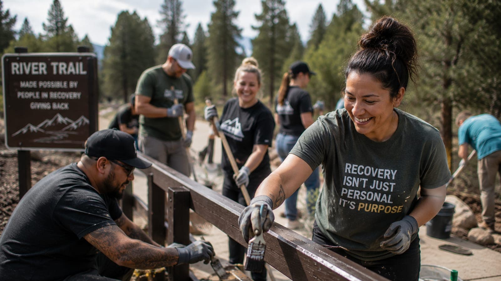 People taking part in a community service project in Central Oregon