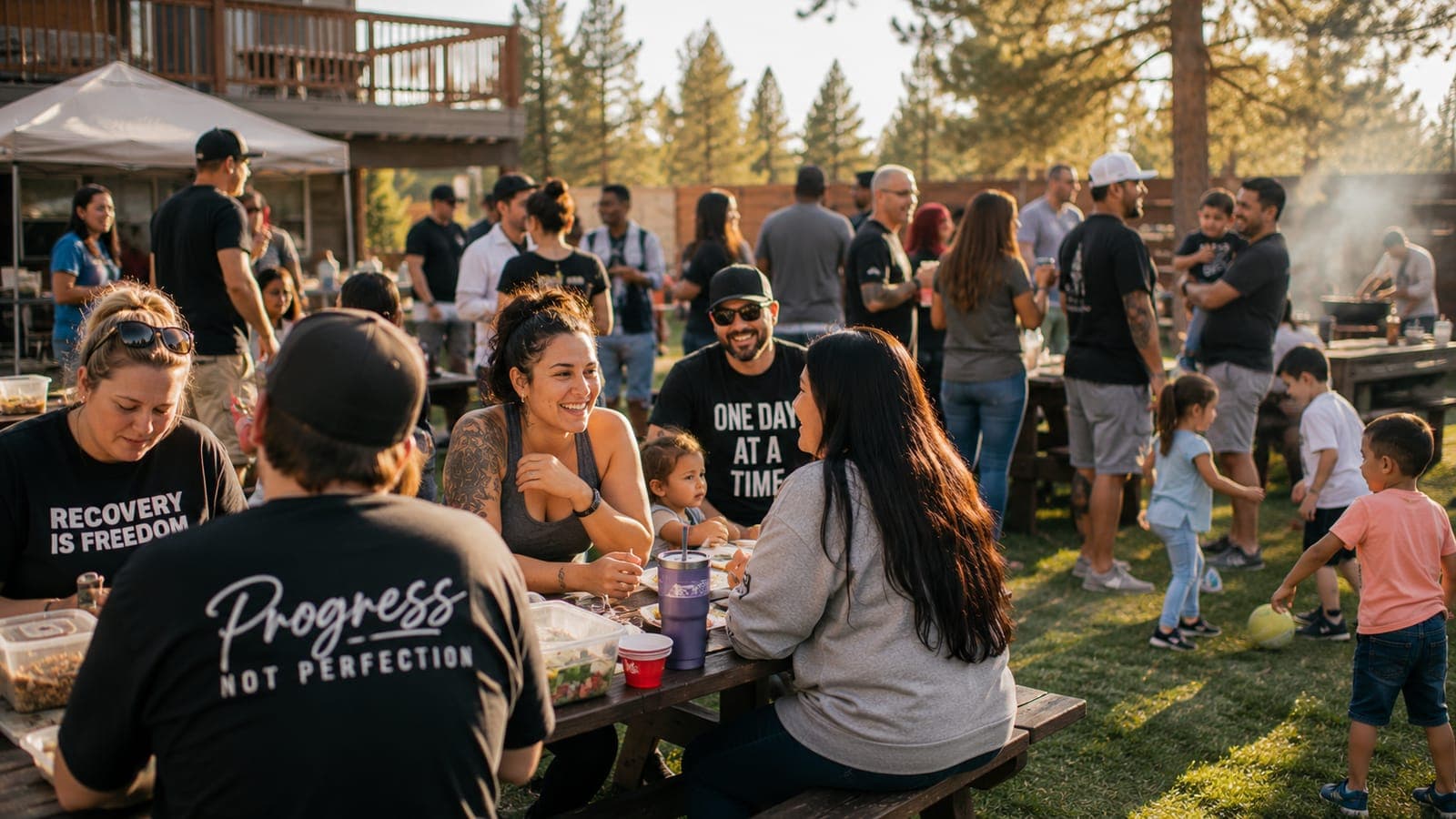 A family gathering outdoors in Central Oregon