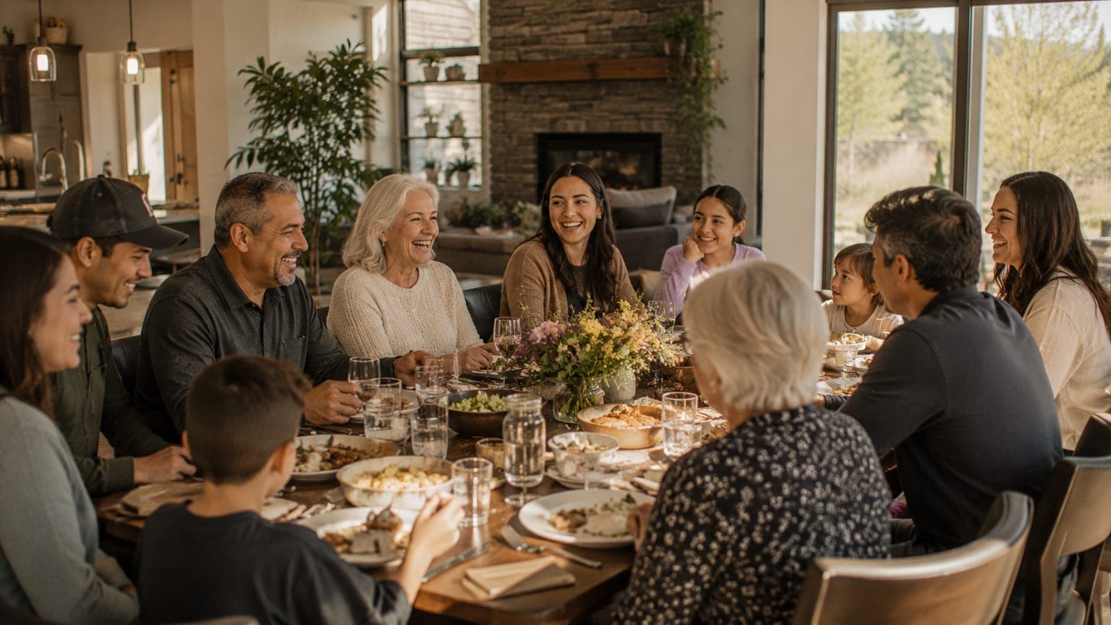 A family gathered around the table for Sunday dinner in Central Oregon