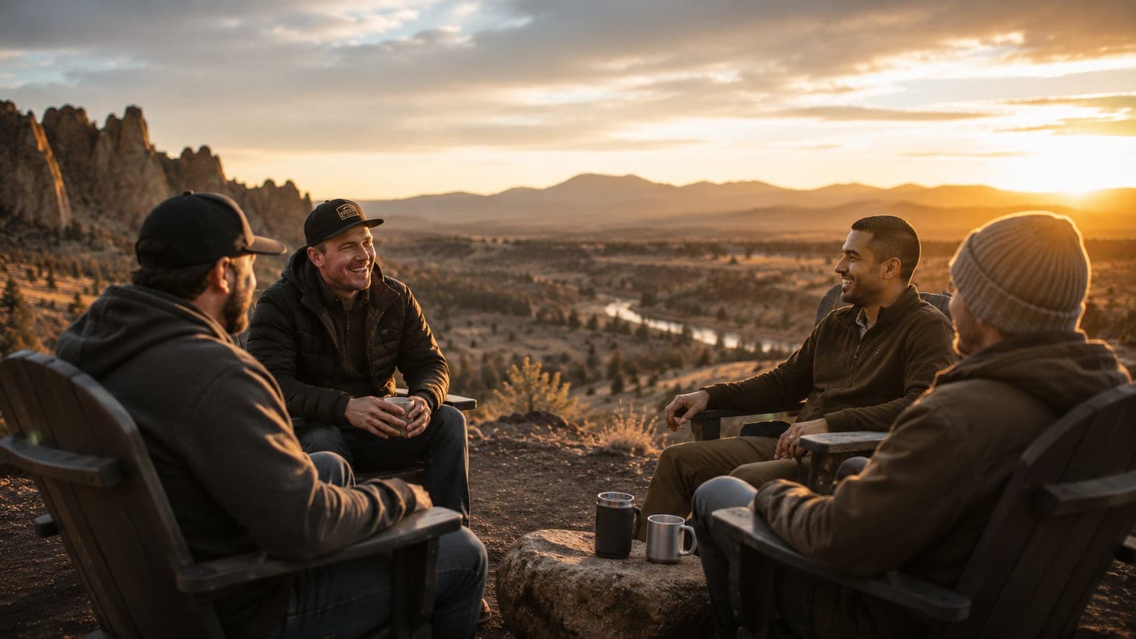 Two people talking at an overlook in the Central Oregon high desert