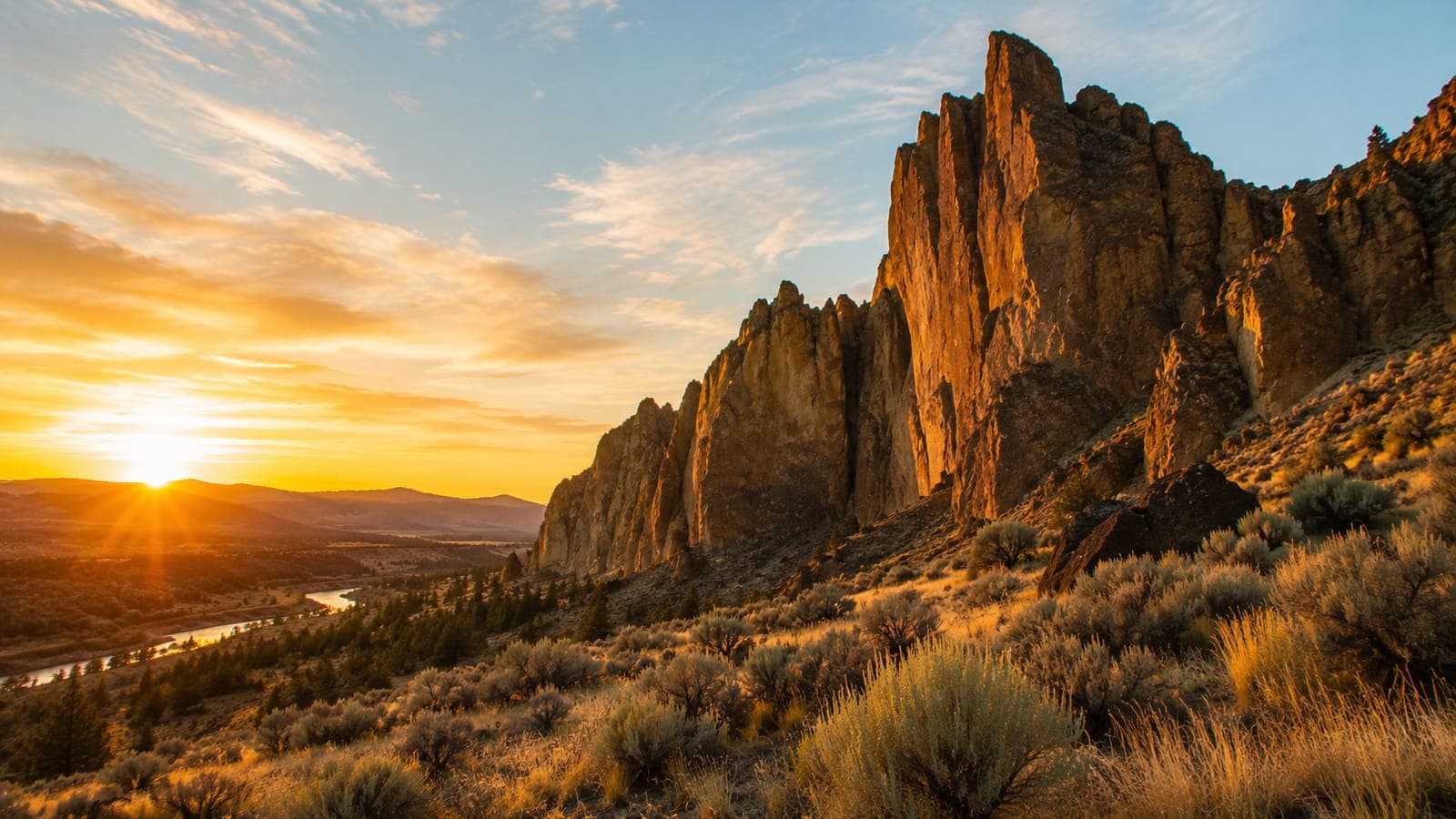 Evening light over Smith Rock in Central Oregon