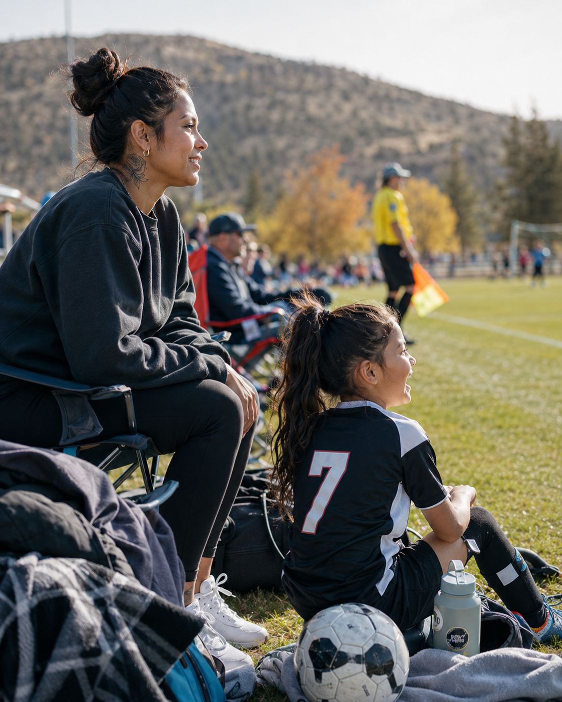 Parent attending child's soccer game during recovery
